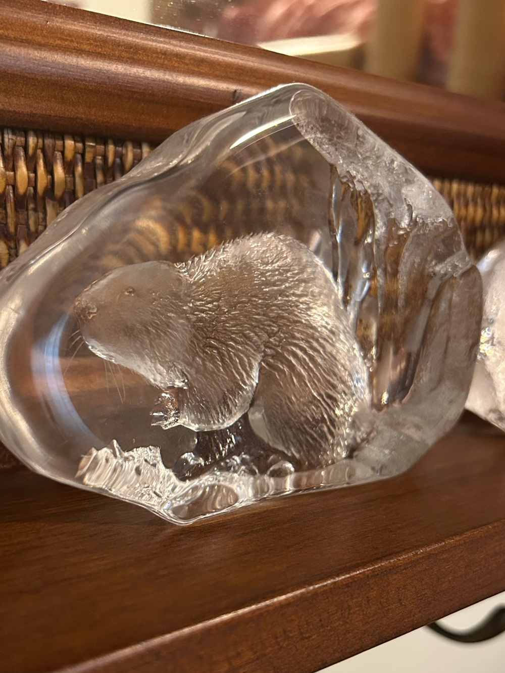 Lead Crystal Mats Jonasson Etched Beaver Signed Figurine Paperweight